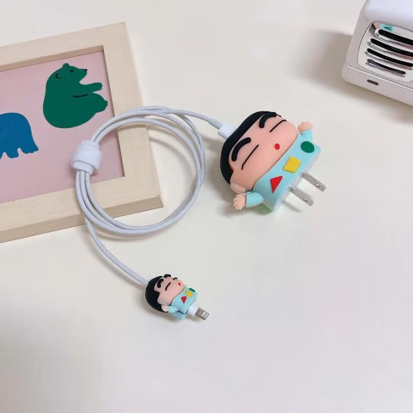 Cute cartoon shinchan sleeping charger case & protector Cable APPLE IPHONE SILICON CASE Adorable and functional charging solution