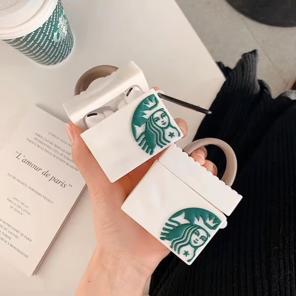 Starbucks Logo SQUARE WITH BAG WHITE SILICON Airpods Case Cover For Airpods 1/2 Stylish and protective AirPods case with iconic logo