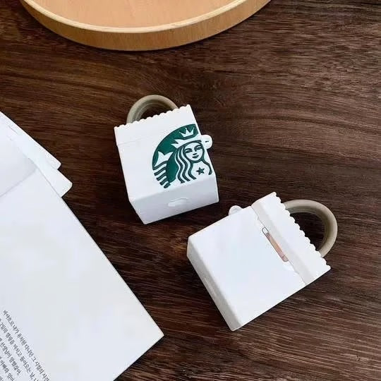 Starbucks Logo SQUARE WITH BAG WHITE SILICON Airpods Case Cover For Airpods 1/2 Stylish and protective AirPods case with iconic logo