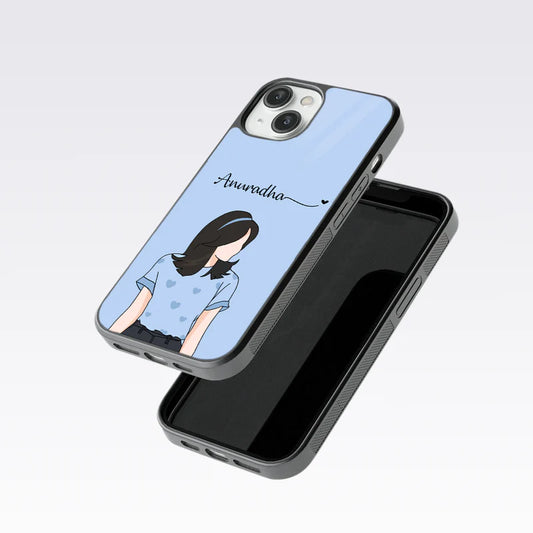 Cute Couple V2 Custom Name Glass Case ( 2 FREE Keychains )