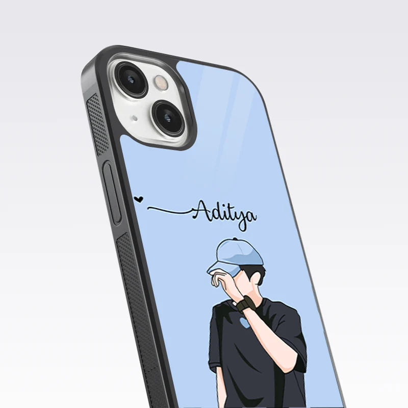 Cute Couple V2 Custom Name Glass Case ( 2 FREE Keychains )