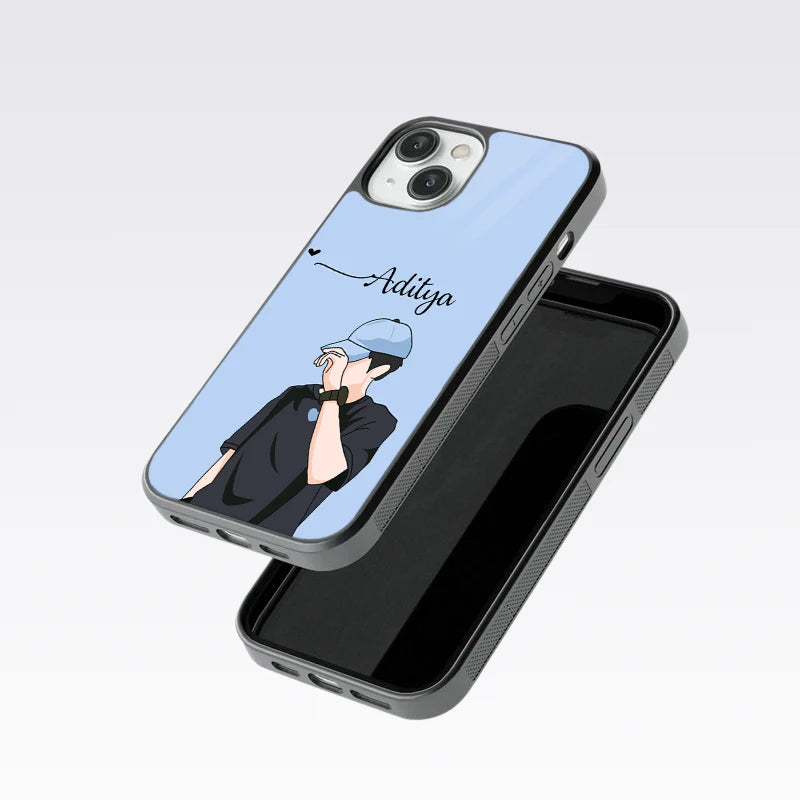 Cute Couple V2 Custom Name Glass Case ( 2 FREE Keychains )