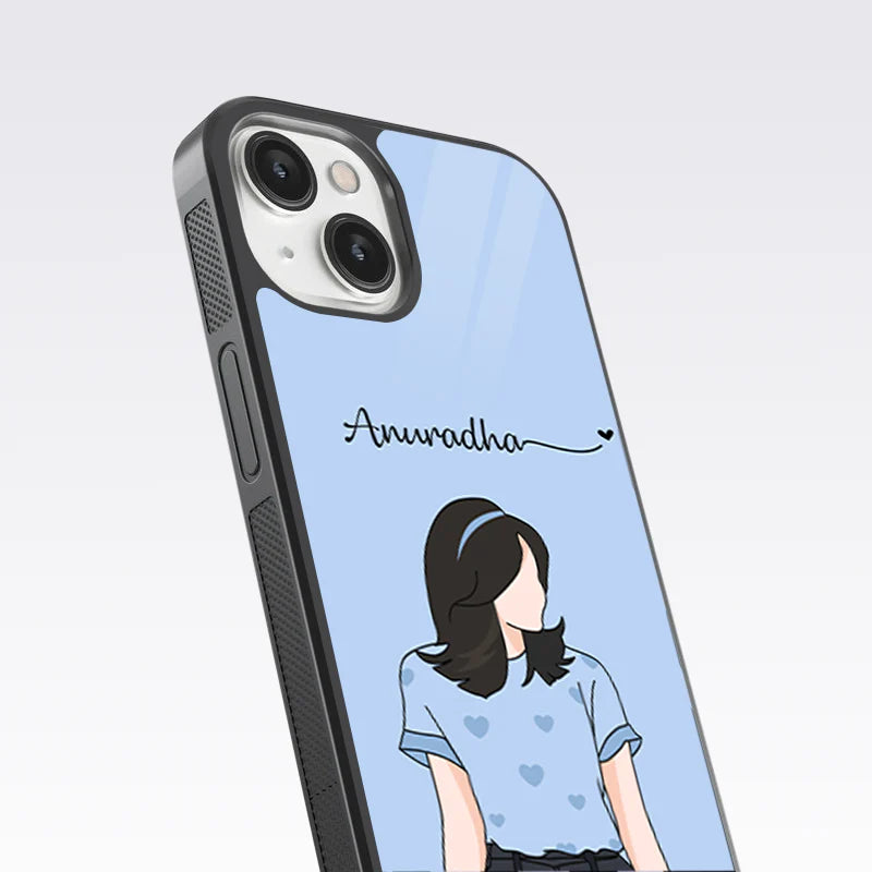 Cute Couple V2 Custom Name Glass Case ( 2 FREE Keychains )