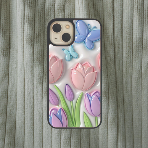 Pink Flower Themed Glass Case / Cover