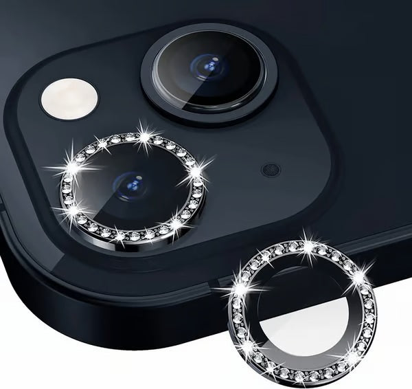 iPhone 13 Series Diamond Camera Lens Protector for Apple | HD Clear Real Glass Protection + Metal Alloy Full Fit Lens Ring Cover Sparkling diamond-encrusted camera lens protector