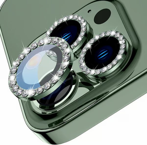 iPhone 13 Series Diamond Camera Lens Protector for Apple | HD Clear Real Glass Protection + Metal Alloy Full Fit Lens Ring Cover Sparkling diamond-encrusted camera lens protector