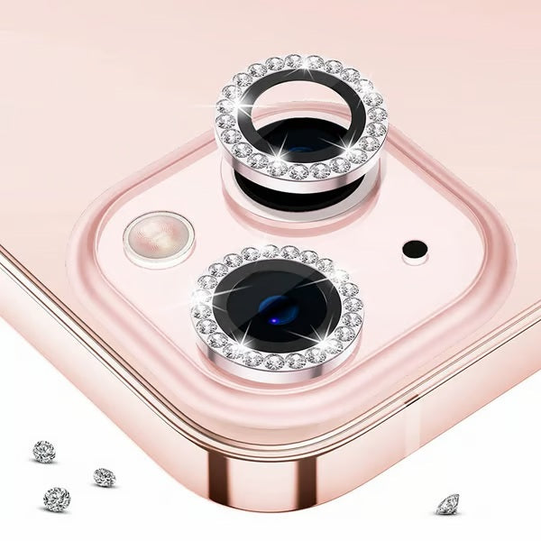 iPhone 13 Series Diamond Camera Lens Protector for Apple | HD Clear Real Glass Protection + Metal Alloy Full Fit Lens Ring Cover Sparkling diamond-encrusted camera lens protector
