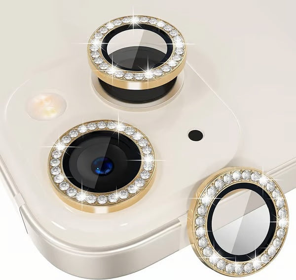 iPhone 13 Series Diamond Camera Lens Protector for Apple | HD Clear Real Glass Protection + Metal Alloy Full Fit Lens Ring Cover Sparkling diamond-encrusted camera lens protector