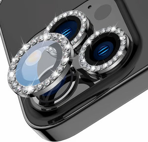 iPhone 13 Series Diamond Camera Lens Protector for Apple | HD Clear Real Glass Protection + Metal Alloy Full Fit Lens Ring Cover Sparkling diamond-encrusted camera lens protector