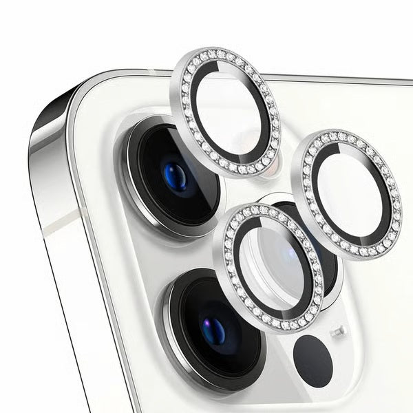 iPhone 13 Series Diamond Camera Lens Protector for Apple | HD Clear Real Glass Protection + Metal Alloy Full Fit Lens Ring Cover Sparkling diamond-encrusted camera lens protector
