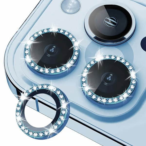 iPhone 13 Series Diamond Camera Lens Protector for Apple | HD Clear Real Glass Protection + Metal Alloy Full Fit Lens Ring Cover Sparkling diamond-encrusted camera lens protector