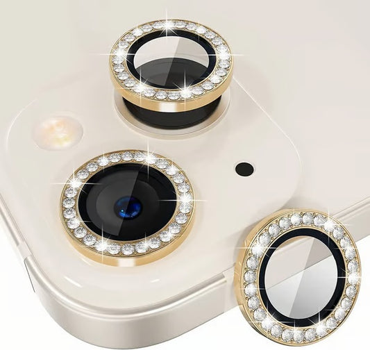 iPhone 14 Series Diamond Camera Lens Protector for Apple | HD Clear Real Glass Protection + Metal Alloy Full Fit Lens Ring Cover Sparkling Diamond Camera Lens Ring
