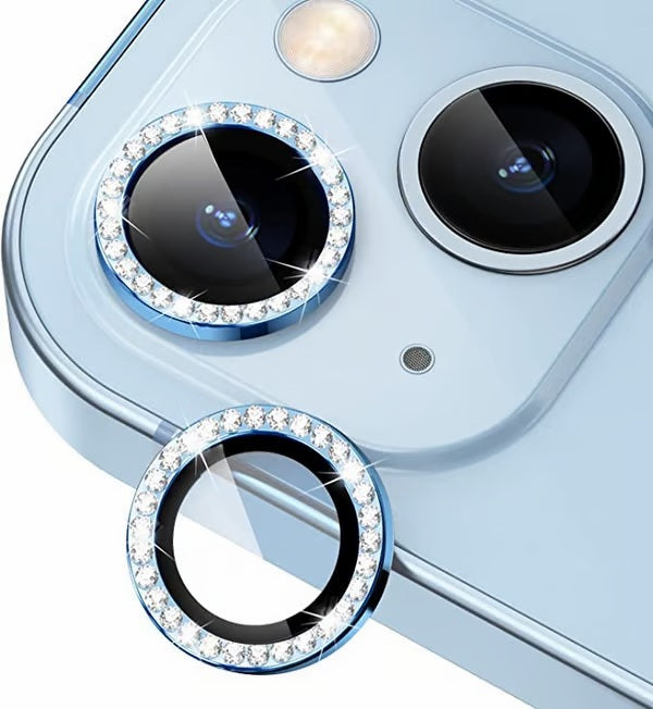 iPhone 14 Series Diamond Camera Lens Protector for Apple | HD Clear Real Glass Protection + Metal Alloy Full Fit Lens Ring Cover Sparkling Diamond Camera Lens Ring