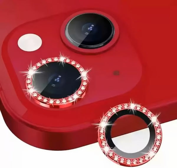 iPhone 14 Series Diamond Camera Lens Protector for Apple | HD Clear Real Glass Protection + Metal Alloy Full Fit Lens Ring Cover Sparkling Diamond Camera Lens Ring