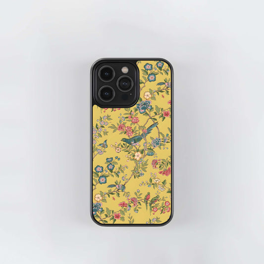 Yellow Crayon style floral Glass Case