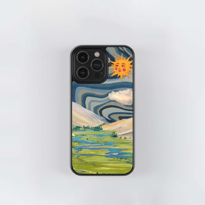 Yellow Illusion Sun Scenery Glass Case