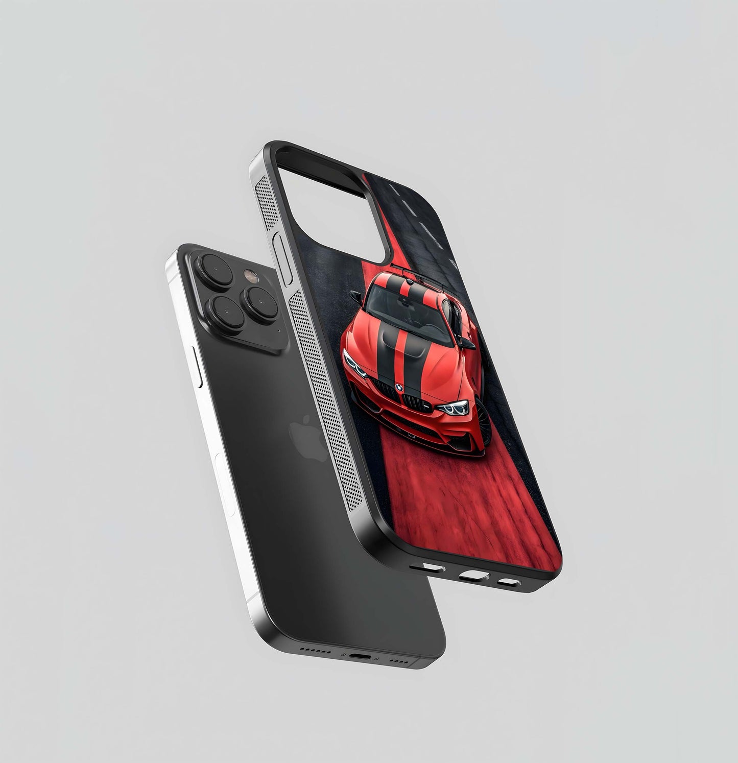 Red BMW M4 on Red Race Stripe Glass Case