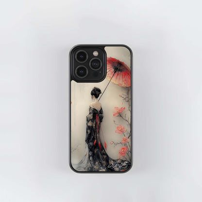 Geisha with Cherry Blossoms Glass Case