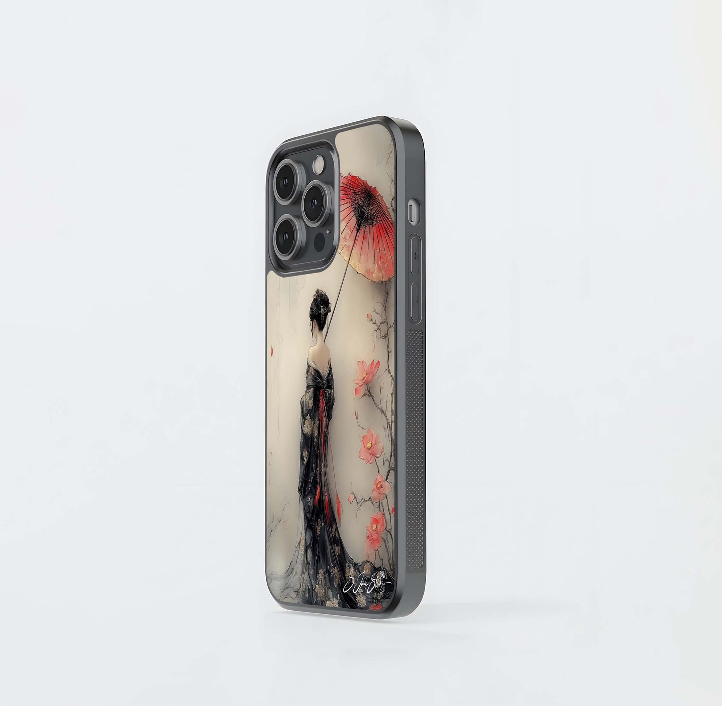 Geisha with Cherry Blossoms Glass Case