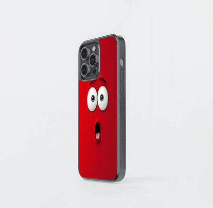 Shocked Face with Wide Eyes on Red Background Glass Case