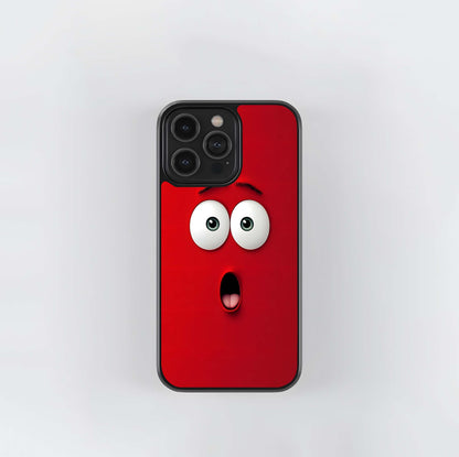 Shocked Face with Wide Eyes on Red Background Glass Case