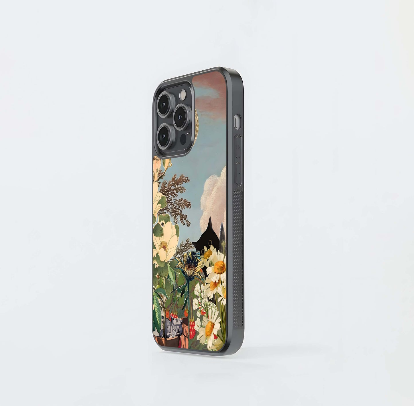 Hidden Cat with florals Glass Case