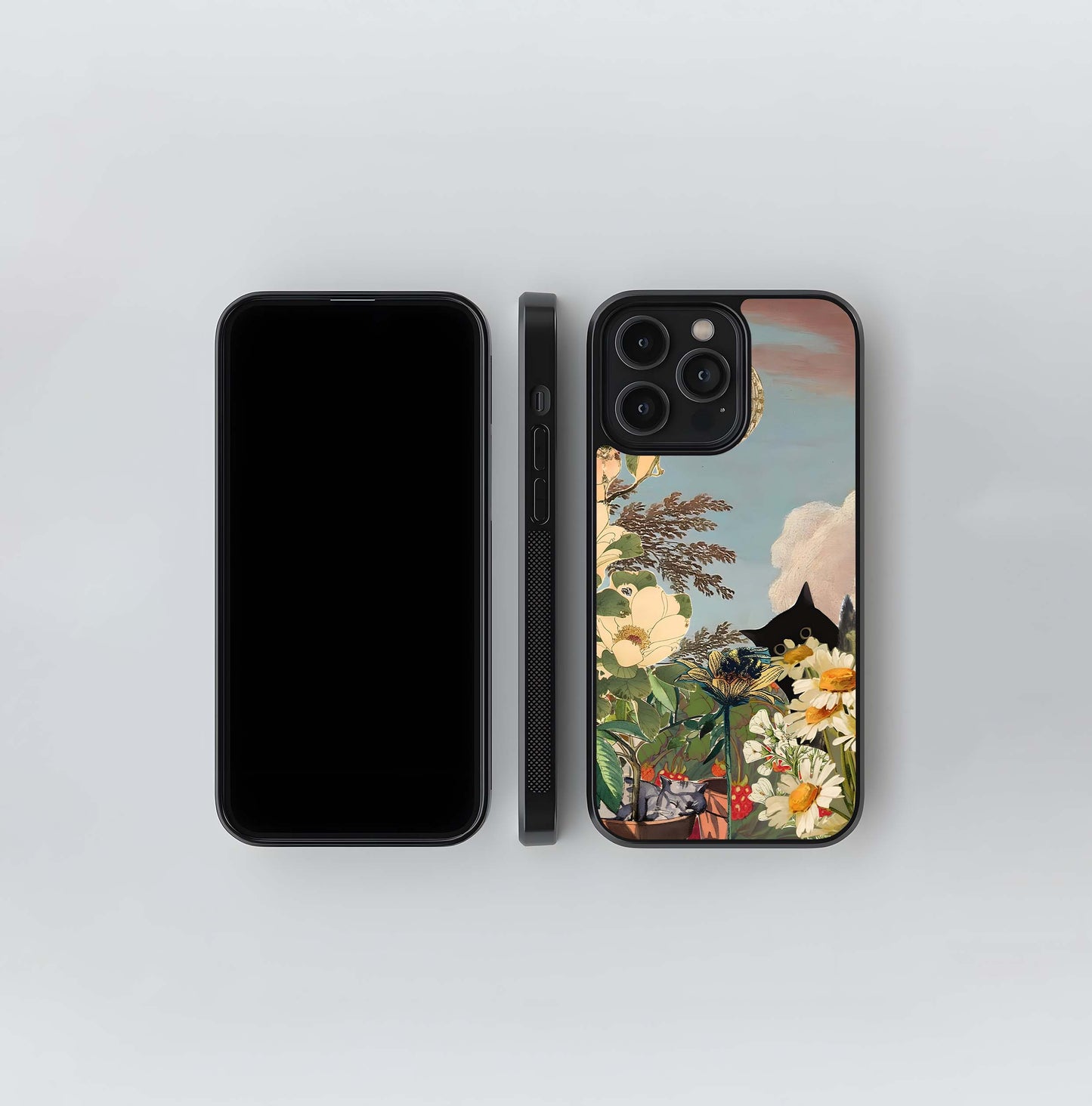 Hidden Cat with florals Glass Case