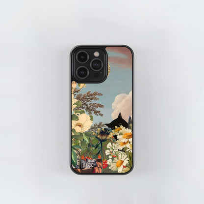 Hidden Cat with florals Glass Case