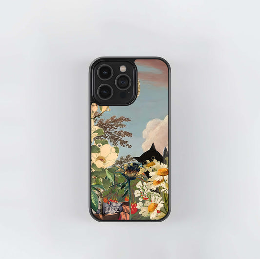 Hidden Cat with florals Glass Case