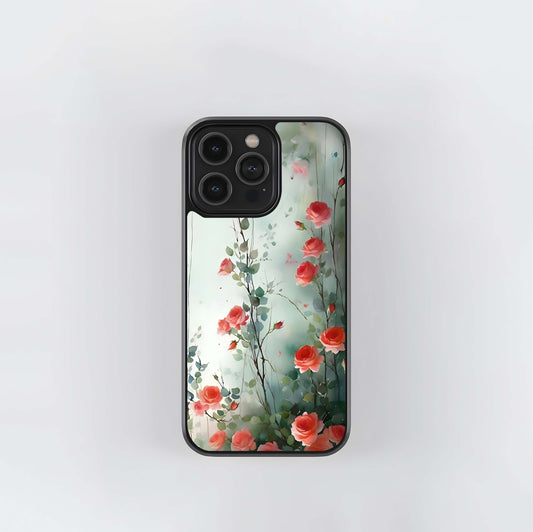 Cascading Coral Roses Glass Case