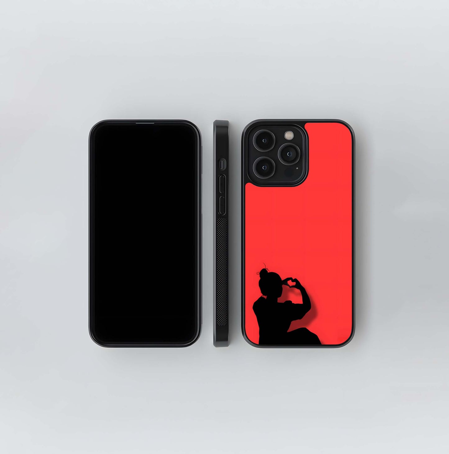 Silhouette Heart Hand Sign on Vibrant Red Glass Case