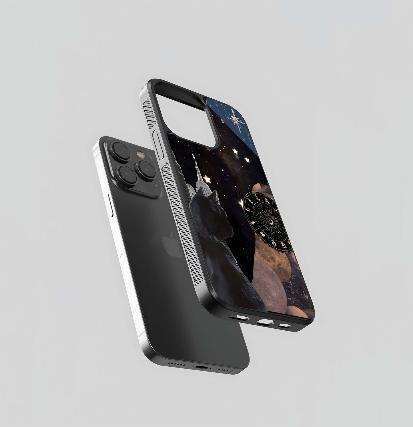 Black Cat Stars Zodiac Glass Case