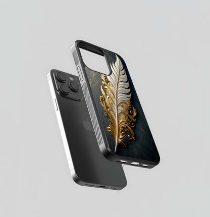 Gold & White Ornate Feather Glass Case