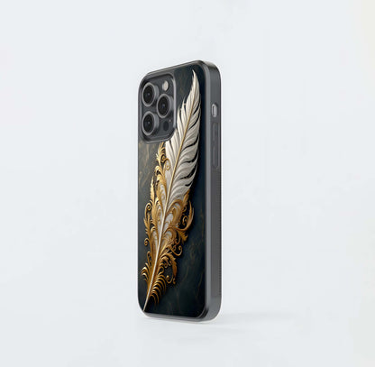 Gold & White Ornate Feather Glass Case