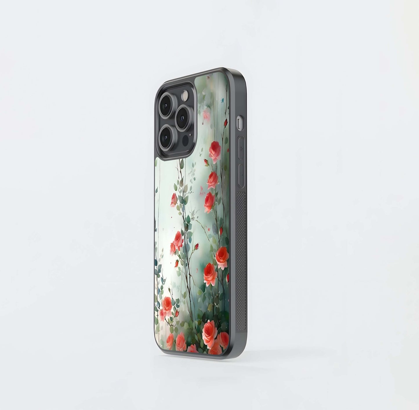Cascading Coral Roses Glass Case