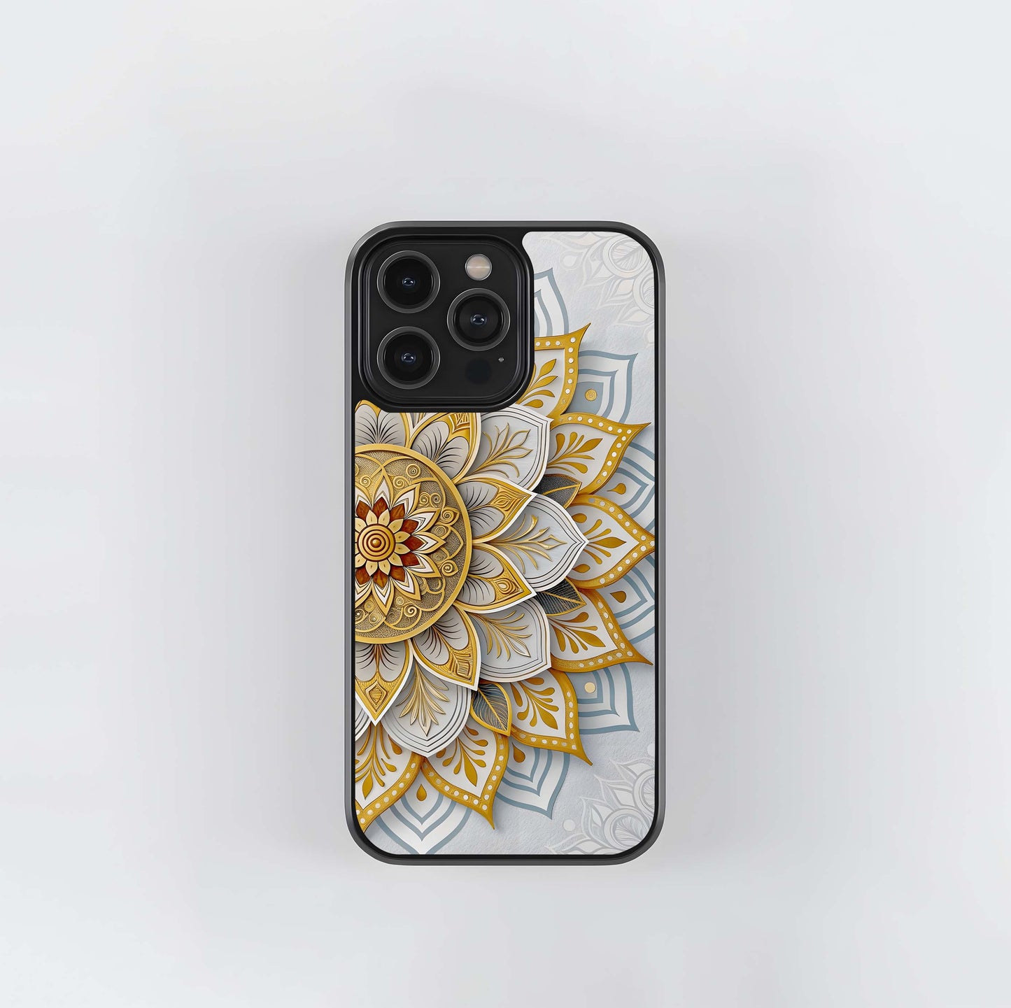 Gold and White 3D Floral Mandala Glass Case