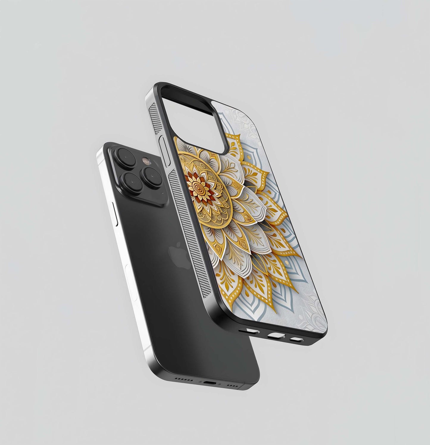 Gold and White 3D Floral Mandala Glass Case