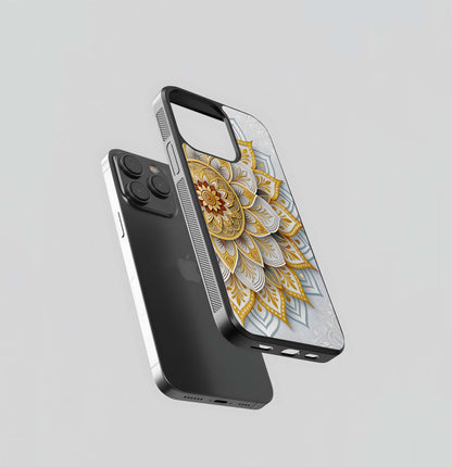 Gold and White 3D Floral Mandala Glass Case
