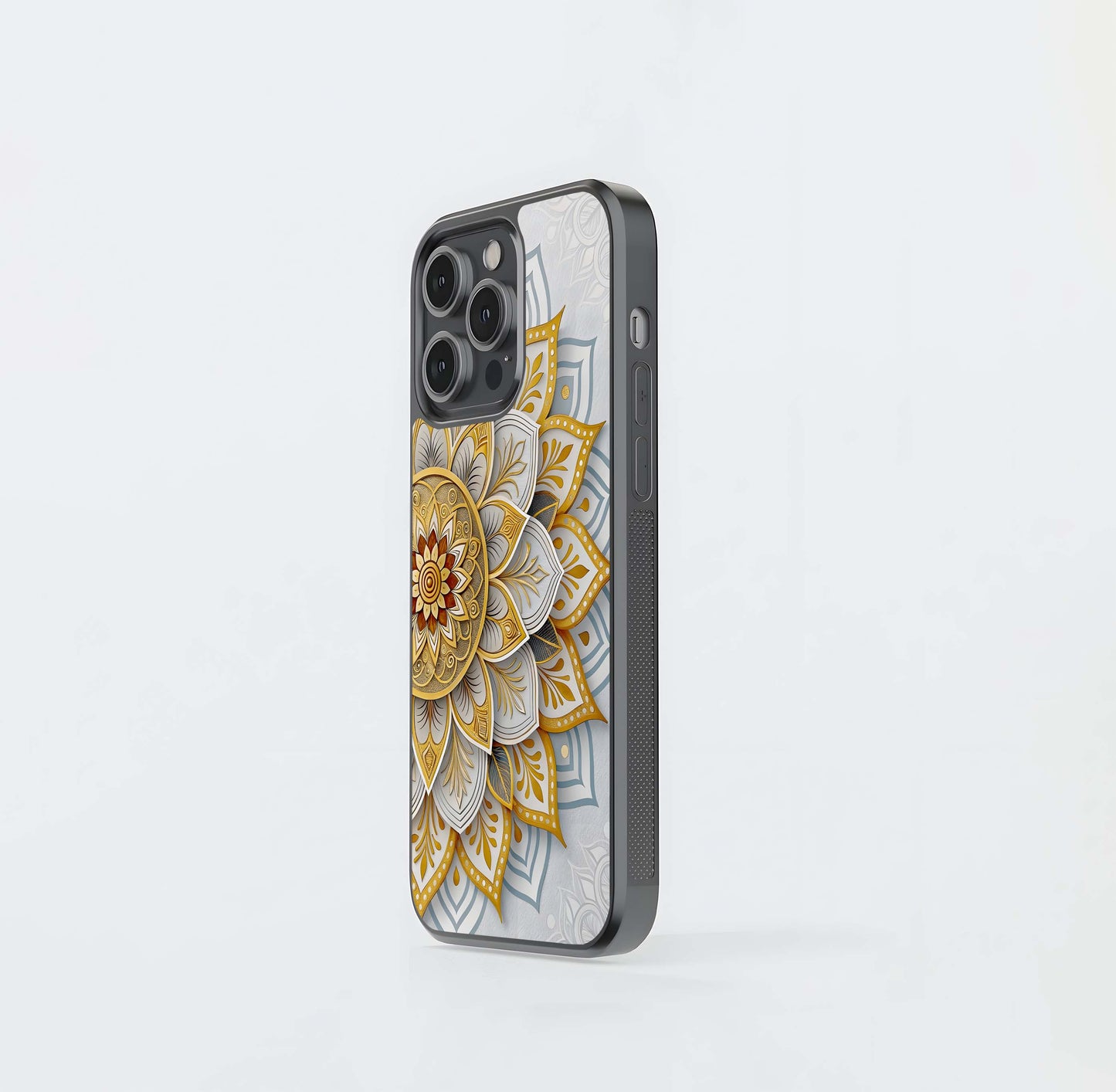 Gold and White 3D Floral Mandala Glass Case