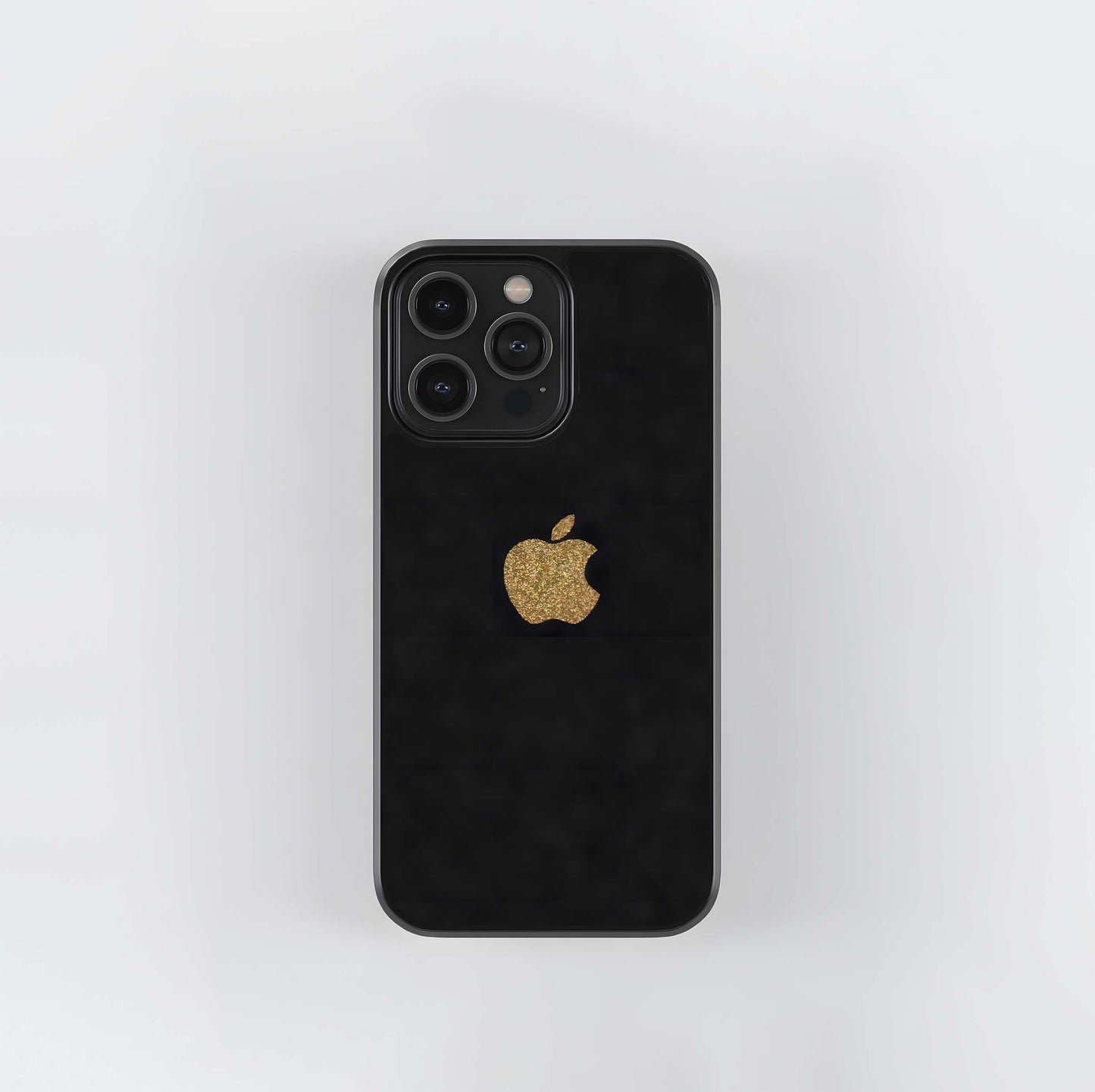 Gold Glitter Apple Logo on Black Glass Case
