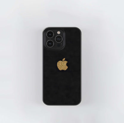 Gold Glitter Apple Logo on Black Glass Case