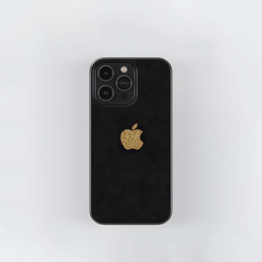 Gold Glitter Apple Logo on Black Glass Case