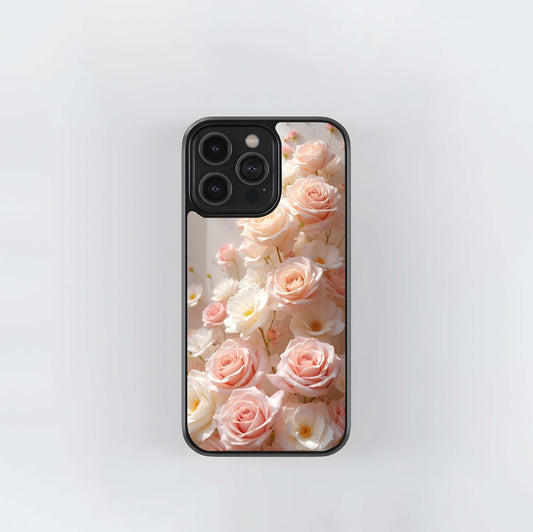 Cascading Soft Pink Roses Glass Case
