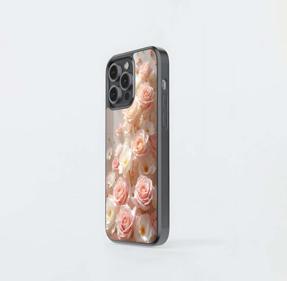 Cascading Soft Pink Roses Glass Case