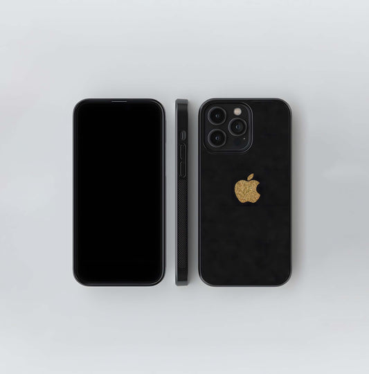 Gold Glitter Apple Logo on Black Glass Case