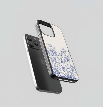 Blue botanical on cream Glass Case