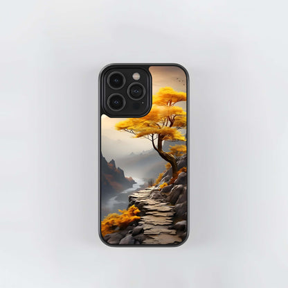 Golden Autumn Mountain Path Glass Case