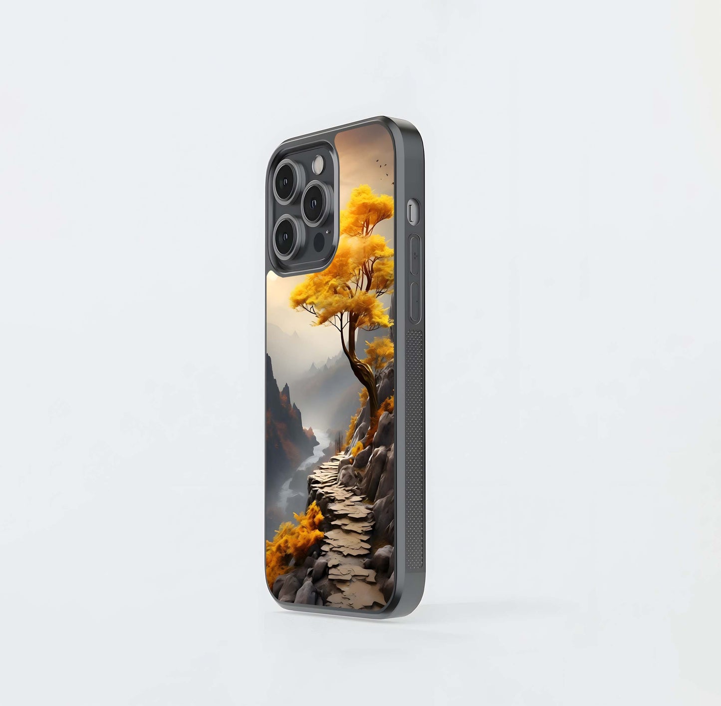 Golden Autumn Mountain Path Glass Case