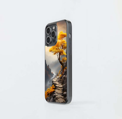 Golden Autumn Mountain Path Glass Case