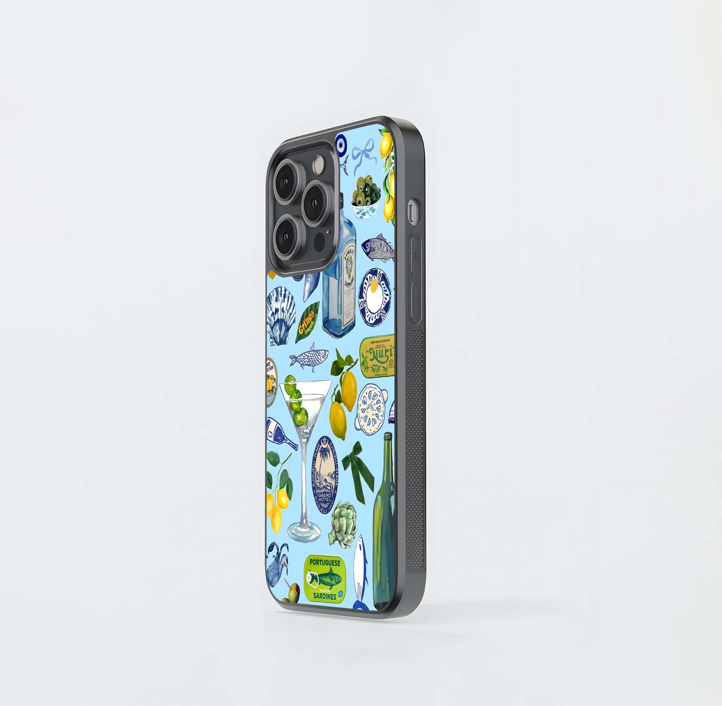 Blue Lemon Collage Glass Case